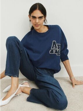 Anine Bing Navy Logo Crewneck Sweatshirt
